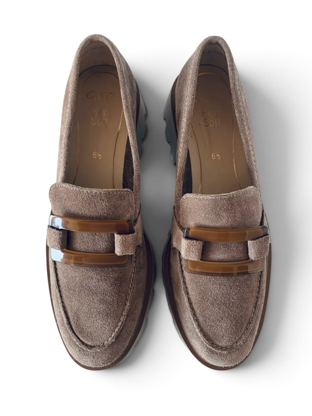 NEW ara Oleander Sesame High Soft Suede Lug Slip-On Loafer Platform Sz 6.5 NWOB